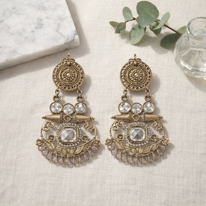 Lavender Mastani Kundan Chandbali Earrings