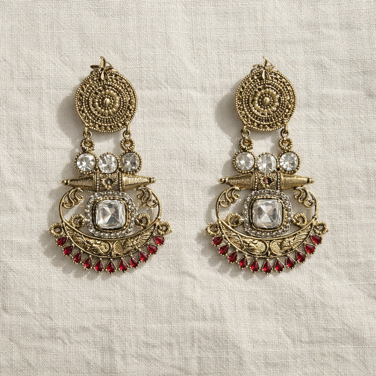 Ruby Mastani Kundan Chandbali Earrings
