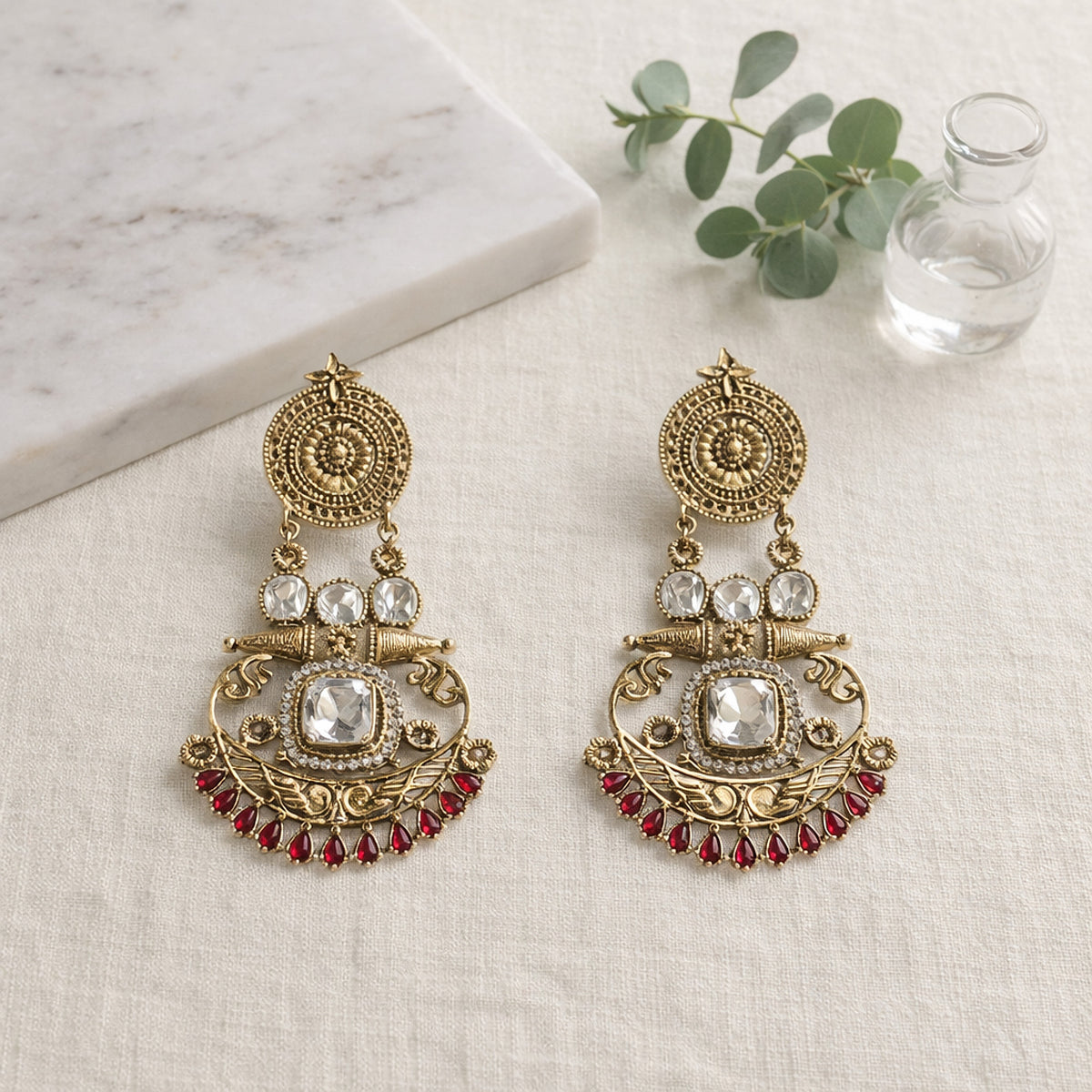 Ruby Mastani Kundan Chandbali Earrings