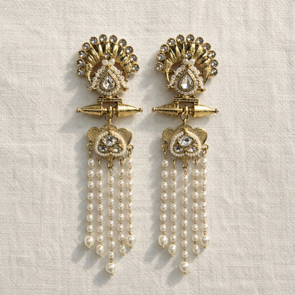 Pankh Kundan Pearl Tassel Earrings