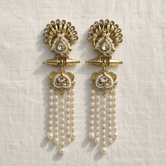 Pankh Kundan Pearl Tassel Earrings