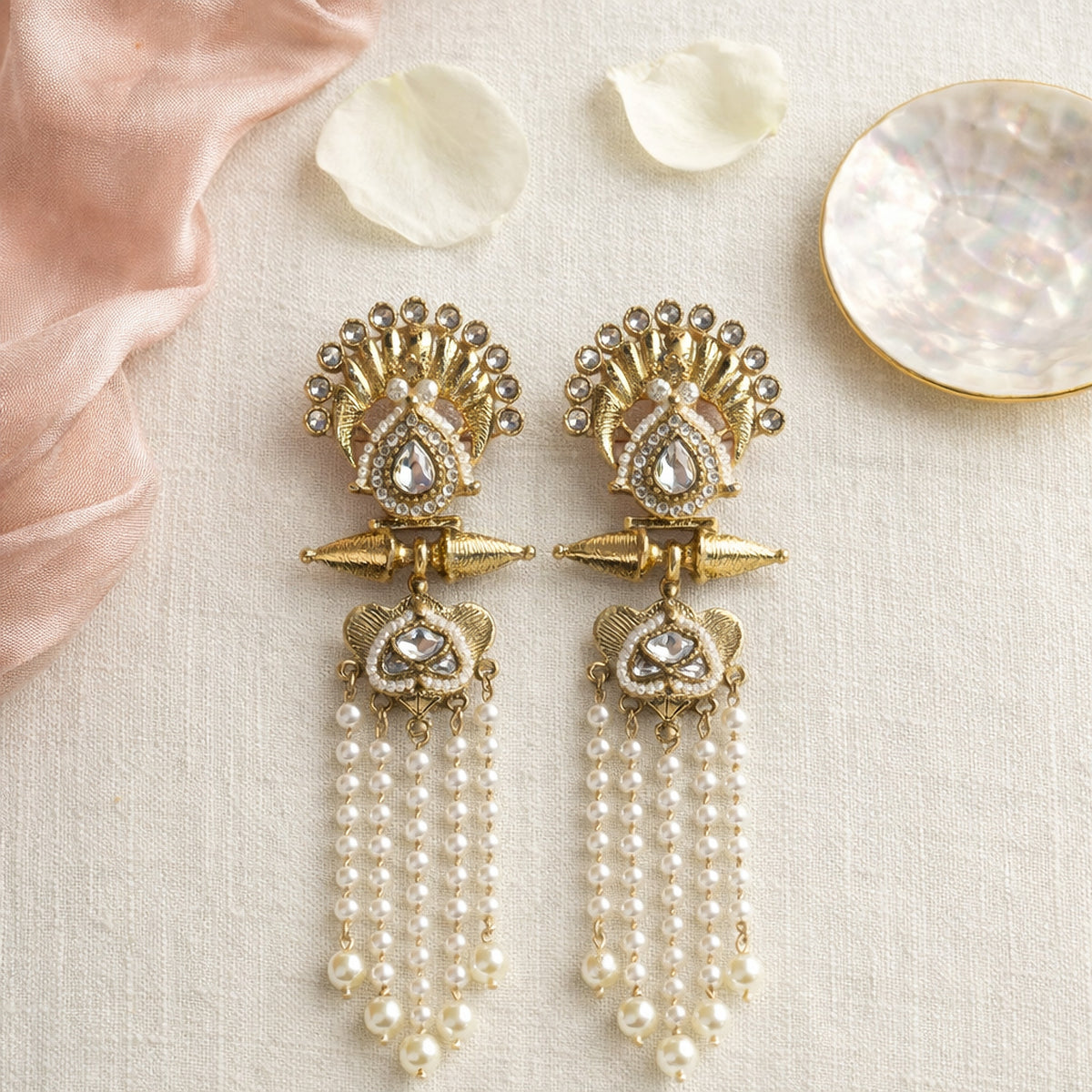 Pankh Kundan Pearl Tassel Earrings
