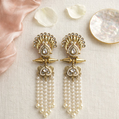 Pankh Kundan Pearl Tassel Earrings