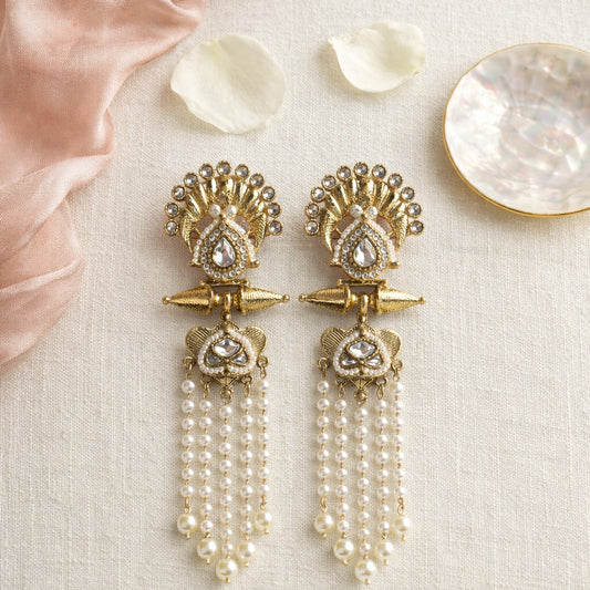 Pankh Kundan Pearl Tassel Earrings