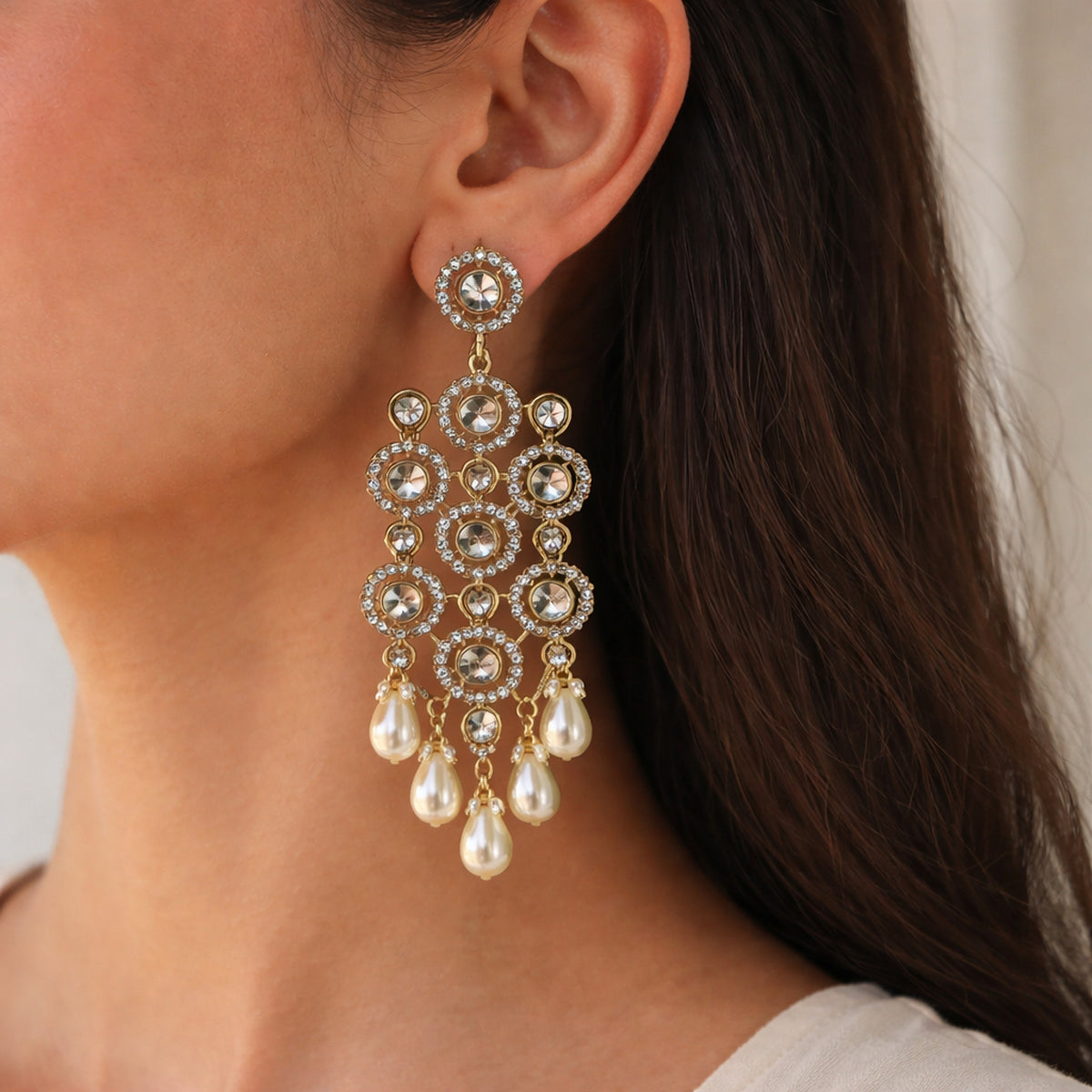 Jhoomar Crystal Chandelier Earrings