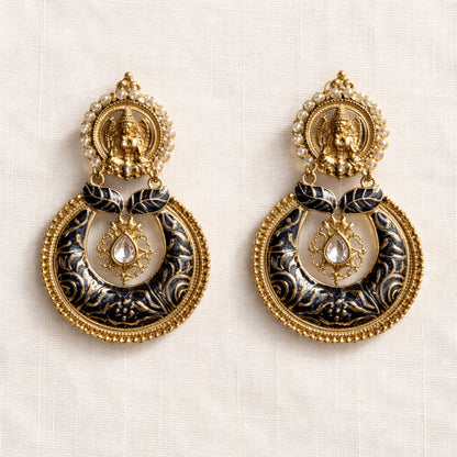 Blue Devika Temple Chandbali Earrings
