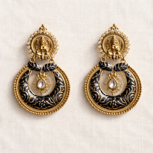 Blue Devika Temple Chandbali Earrings