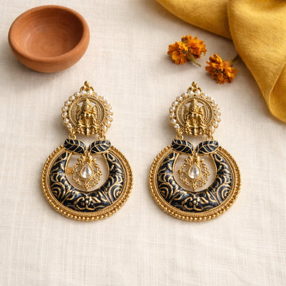 Blue Devika Temple Chandbali Earrings