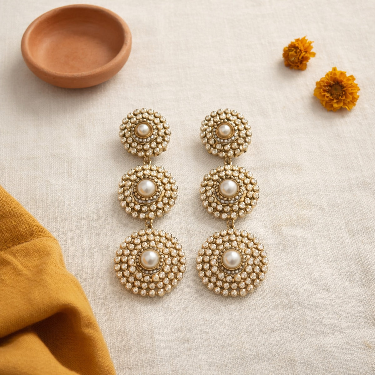 Zarina Three-Tier Pearl Drop Earrings
