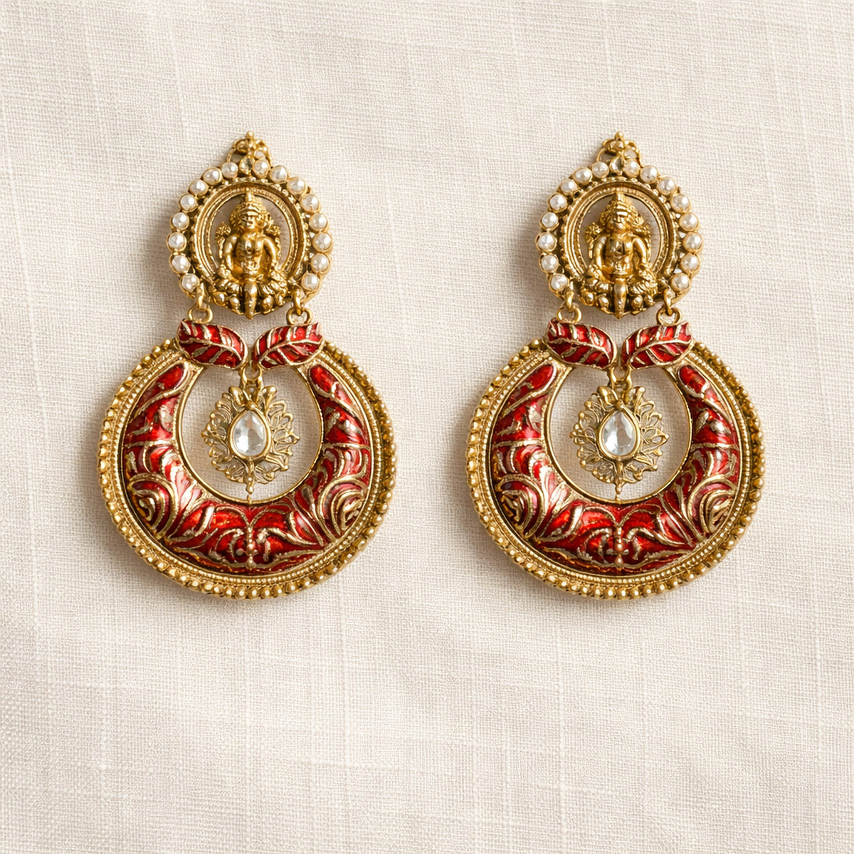 Ruby Devika Temple Chandbali Earrings