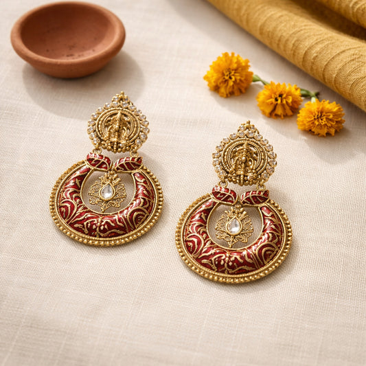 Ruby Devika Temple Chandbali Earrings