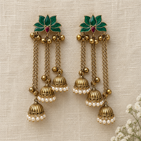 Green Nilofar Kashmiri Jhumka Earrings