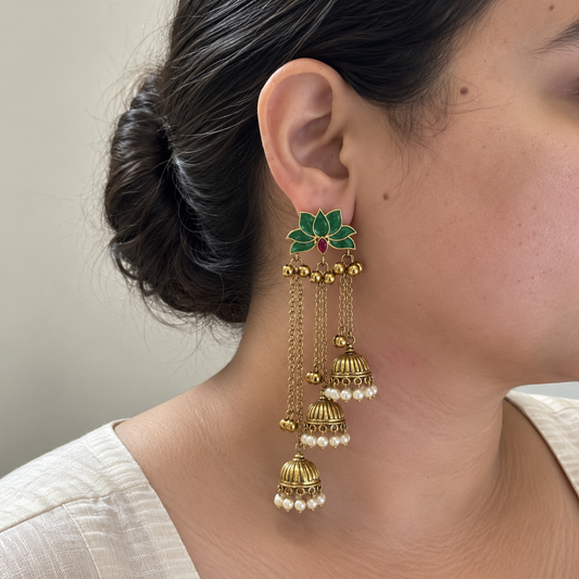 Green Nilofar Kashmiri Jhumka Earrings