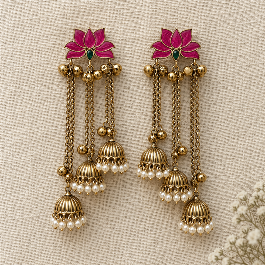 Pink Nilofar Kashmiri Jhumka Earrings