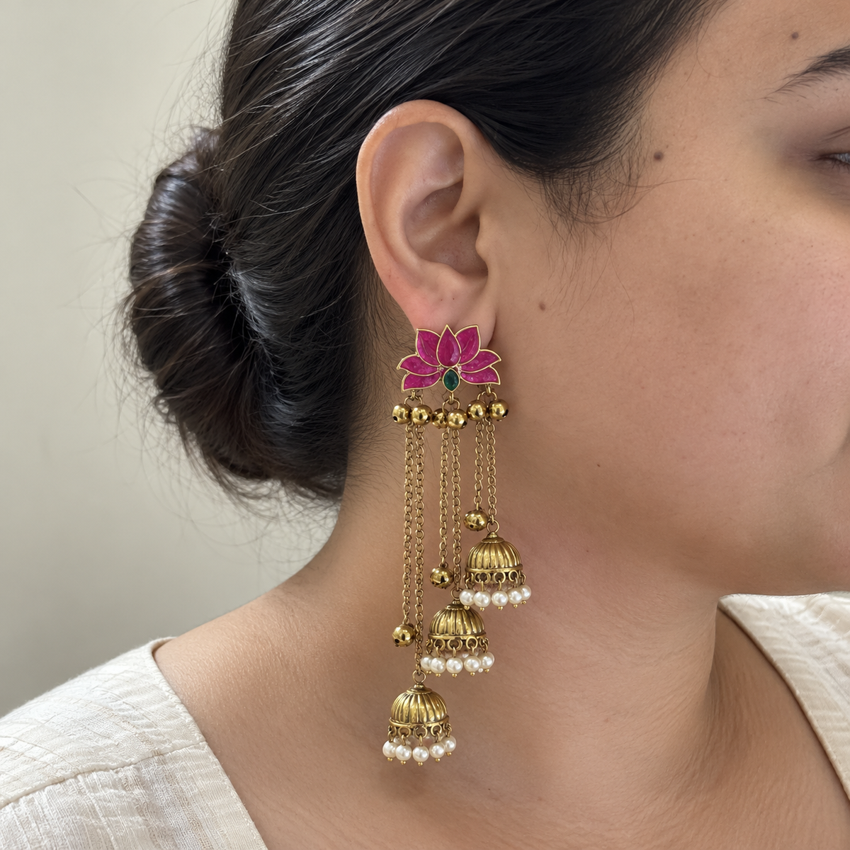 Pink Nilofar Kashmiri Jhumka Earrings