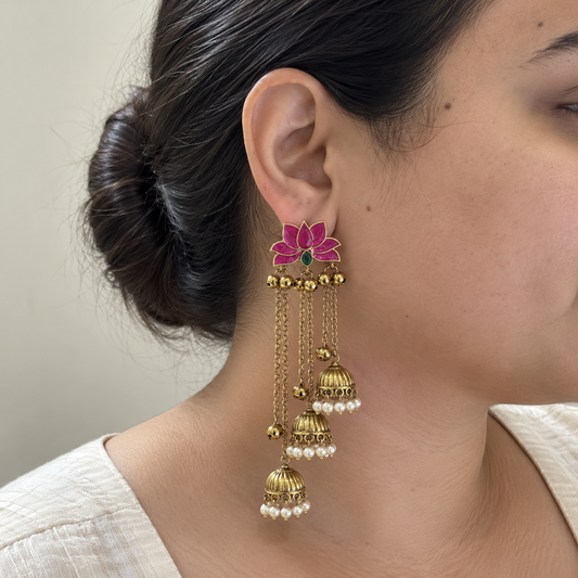 Pink Nilofar Kashmiri Jhumka Earrings