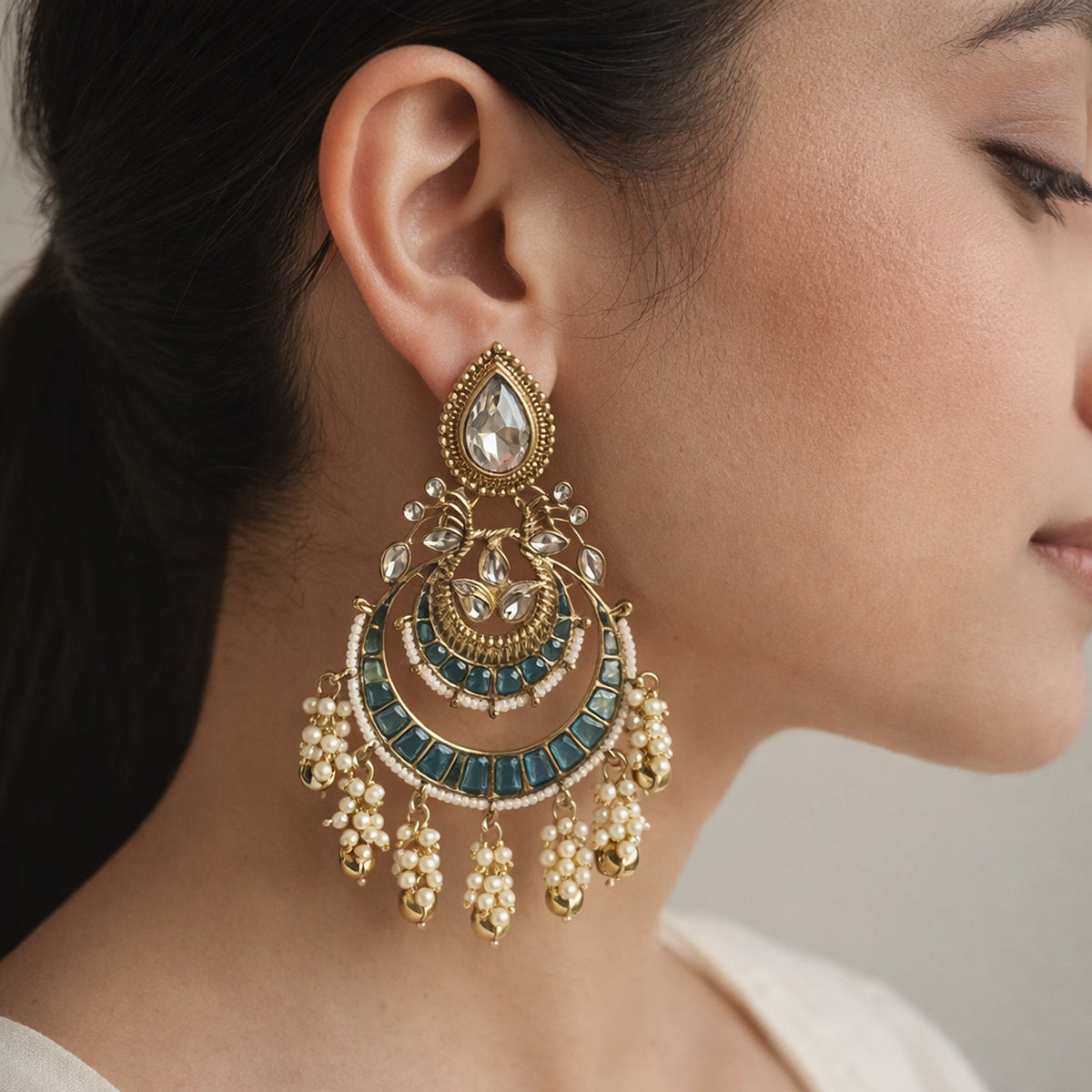 Neelam Kundan Chandbali Earrings