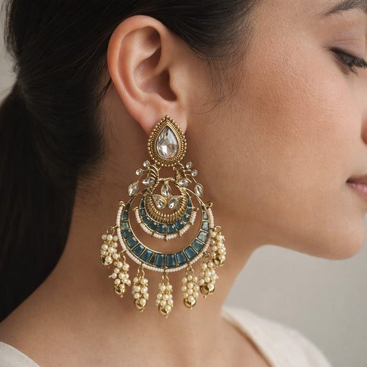 Neelam Kundan Chandbali Earrings