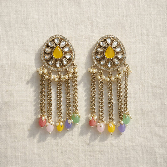 Pastel Aarini Kundan Pearl Tassel Earrings