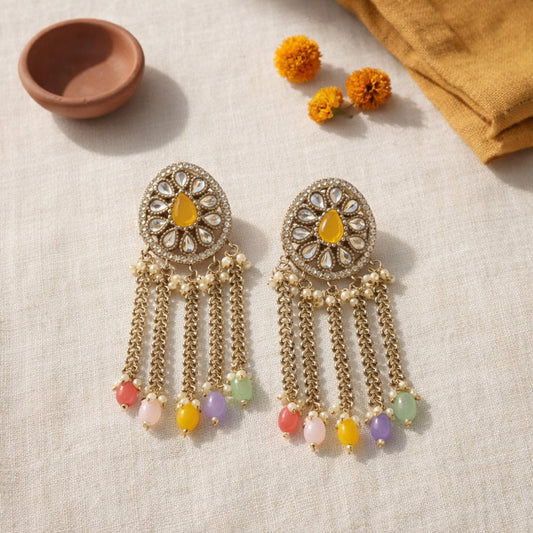 Pastel Aarini Kundan Pearl Tassel Earrings
