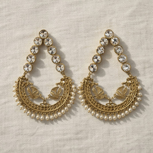 Bulbul Crystal Chandbali Earrings