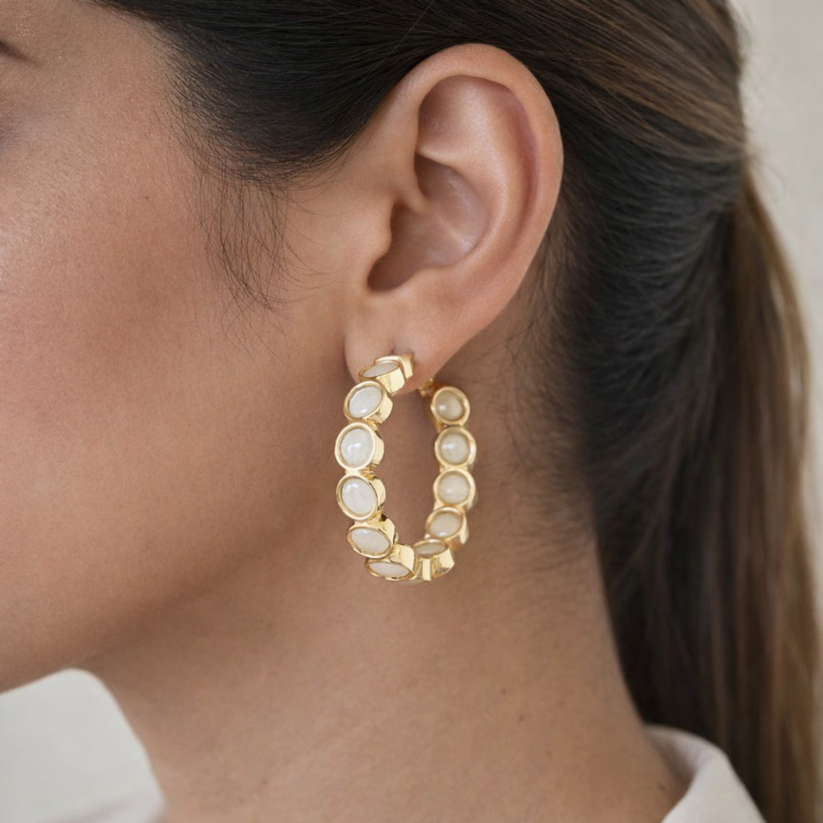 White Bindu Hoop Earrings