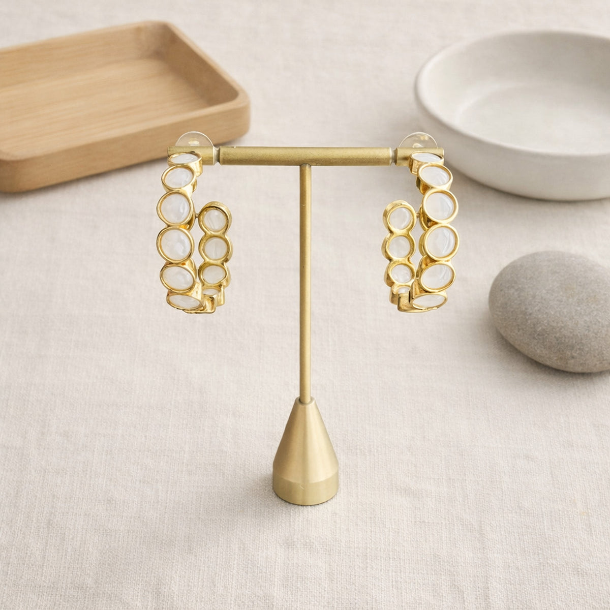 White Bindu Hoop Earrings