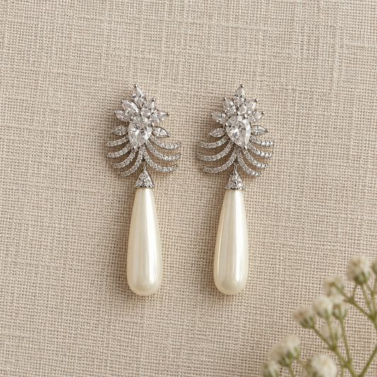 Celeste American Diamond Pearl Drop Earrings