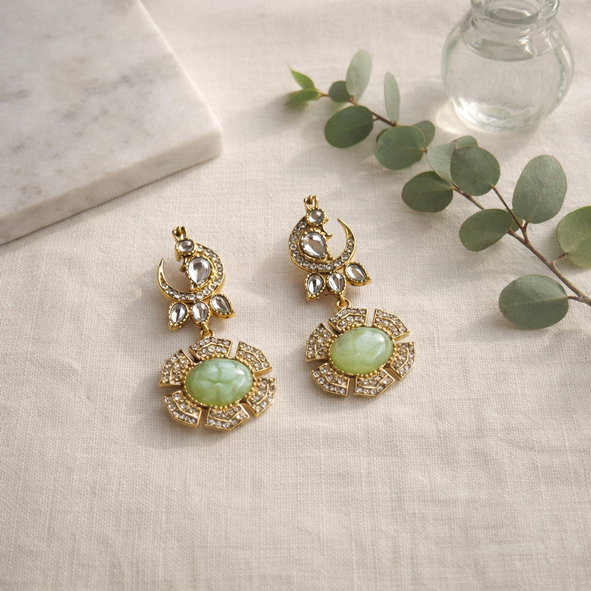 Mint Morni Peacock Drop Earrings