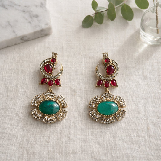 Emerald Morni Peacock Drop Earrings