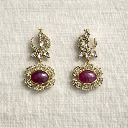 Ruby Morni Peacock Drop Earrings