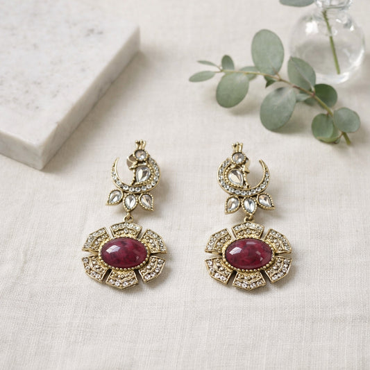 Ruby Morni Peacock Drop Earrings