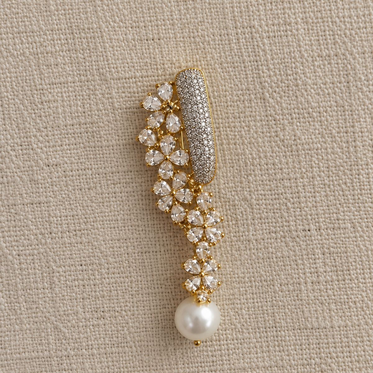 Flora American Diamond Floral Pearl Drop Earrings