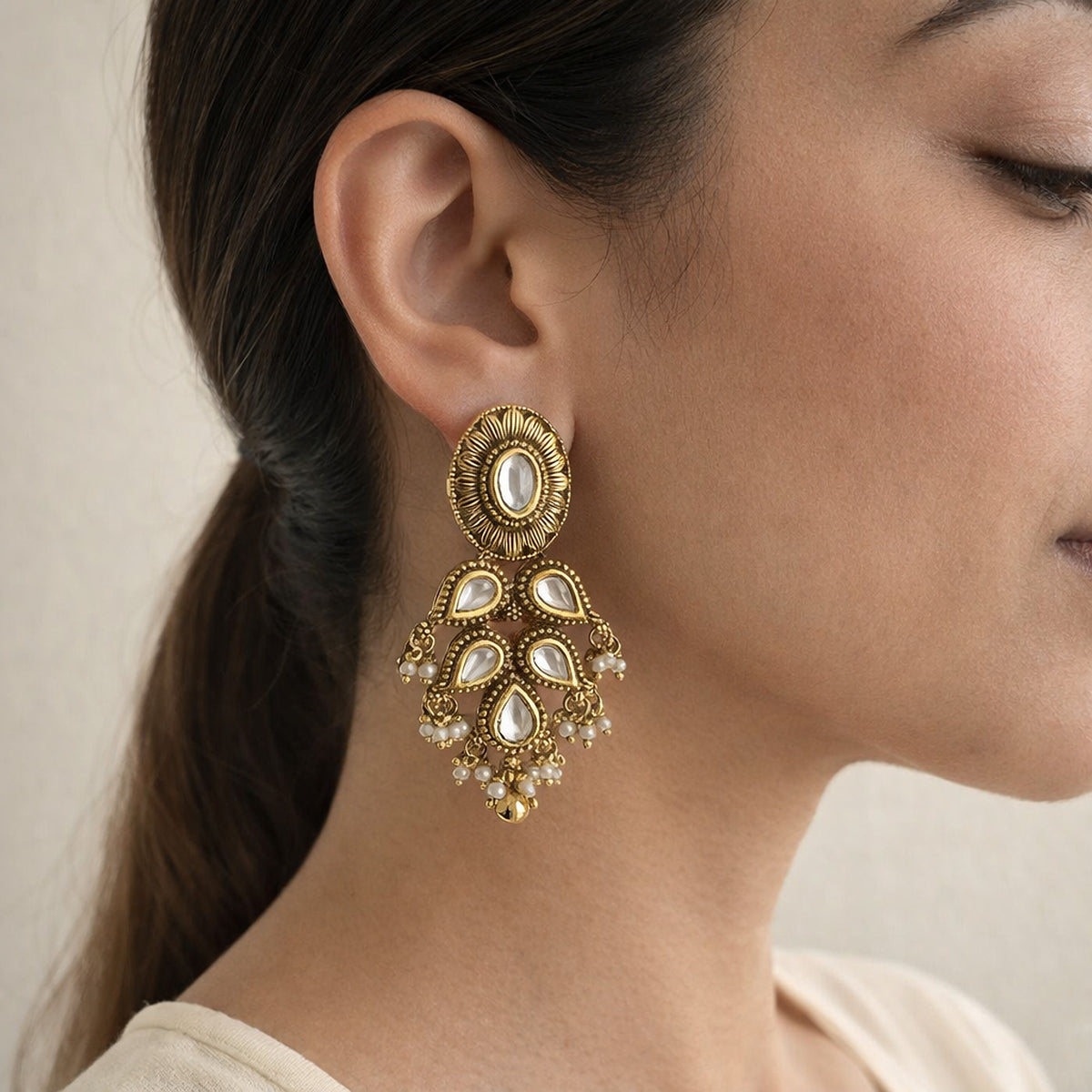Ambi Kundan Drop Earrings