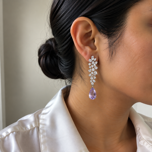 Thea American Diamond Lilac Drop Earrings