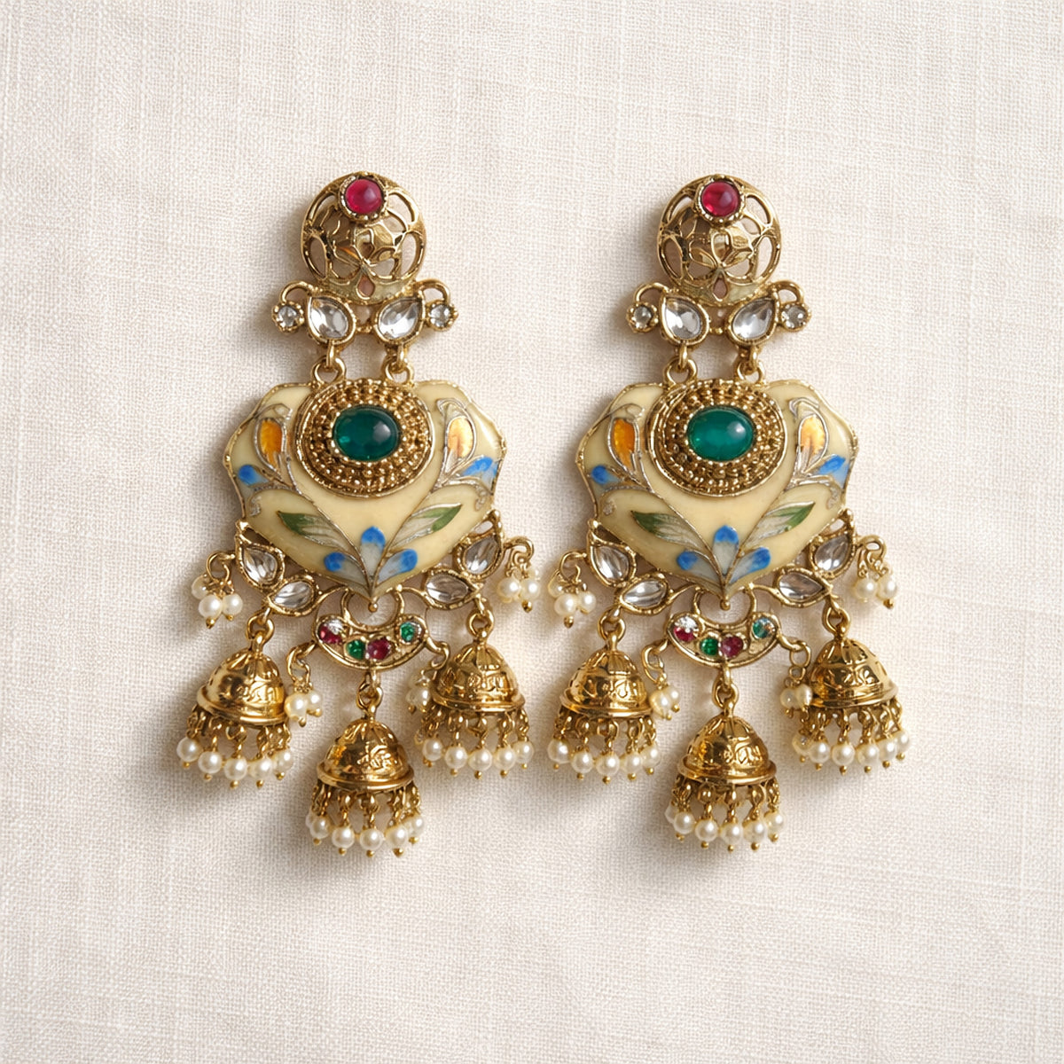 Gulzar Meenakari Jhumka Earrings