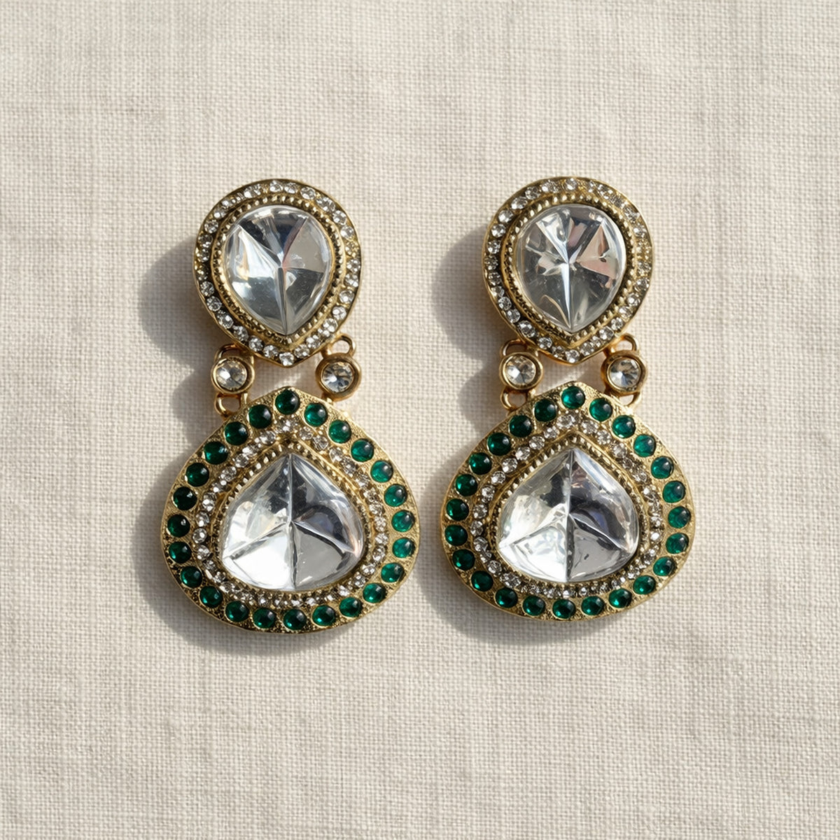 Emerald Qamar Kundan Drop Earrings