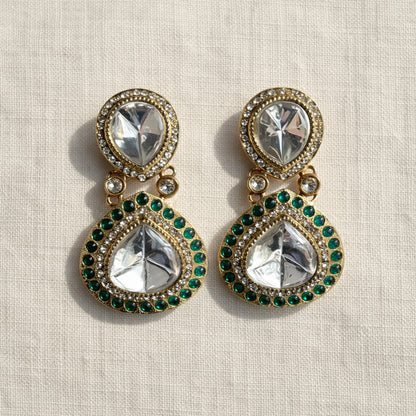 Emerald Qamar Kundan Drop Earrings
