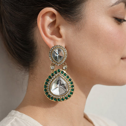 Emerald Qamar Kundan Drop Earrings