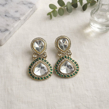 Emerald Qamar Kundan Drop Earrings