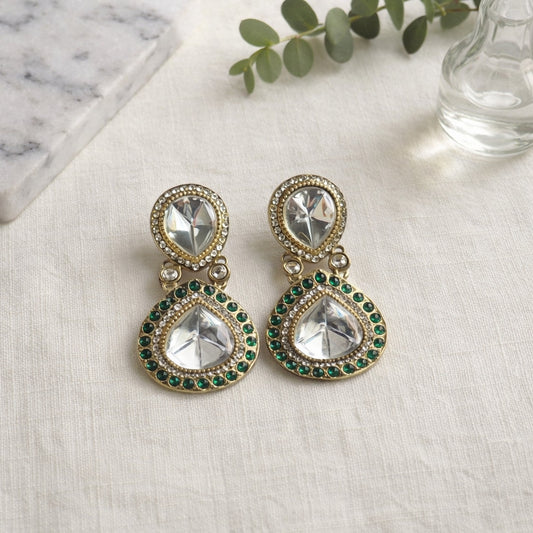 Emerald Qamar Kundan Drop Earrings