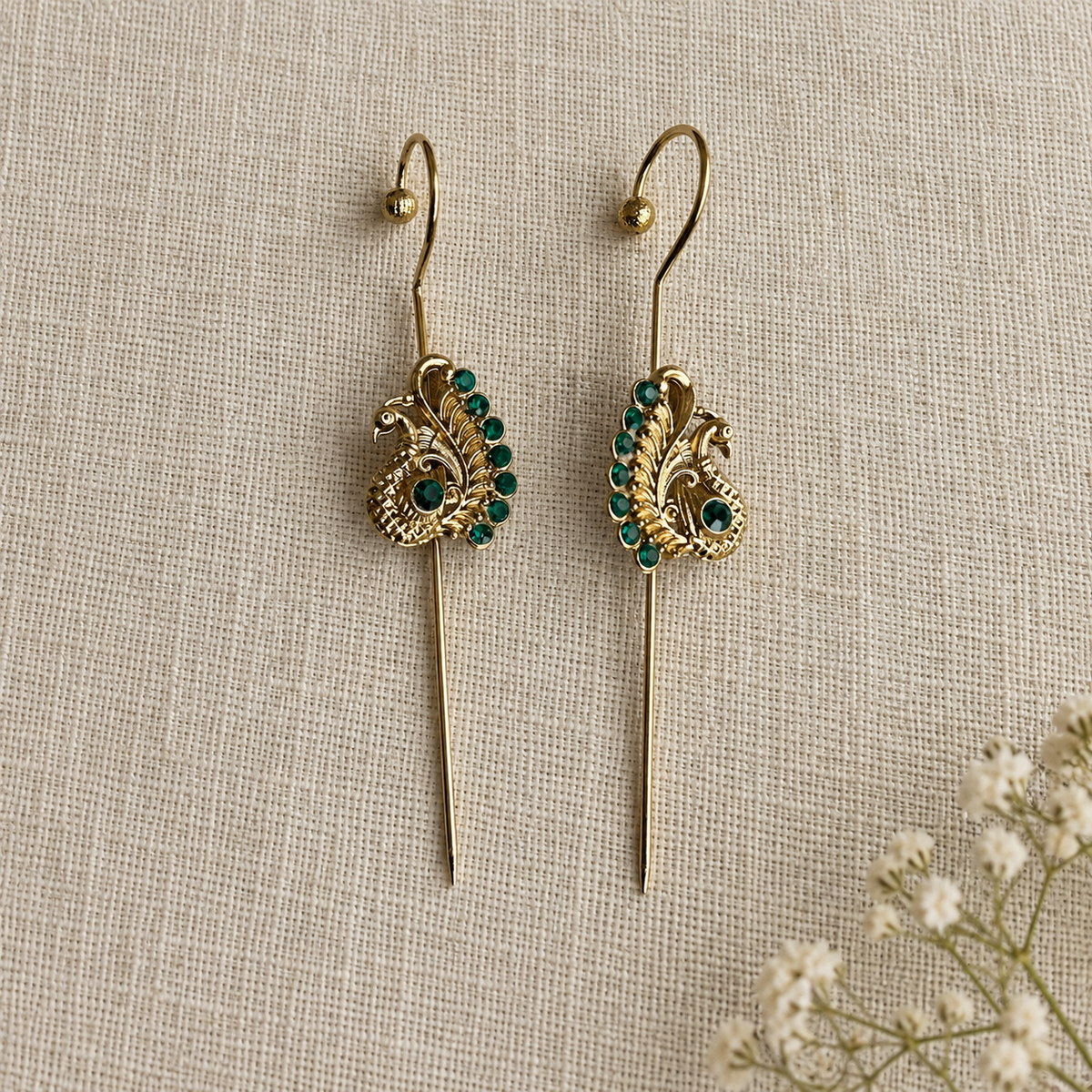 Emerald Kalapi Peacock Ear Cuffs