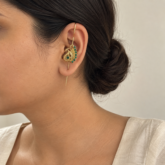 Emerald Kalapi Peacock Ear Cuffs