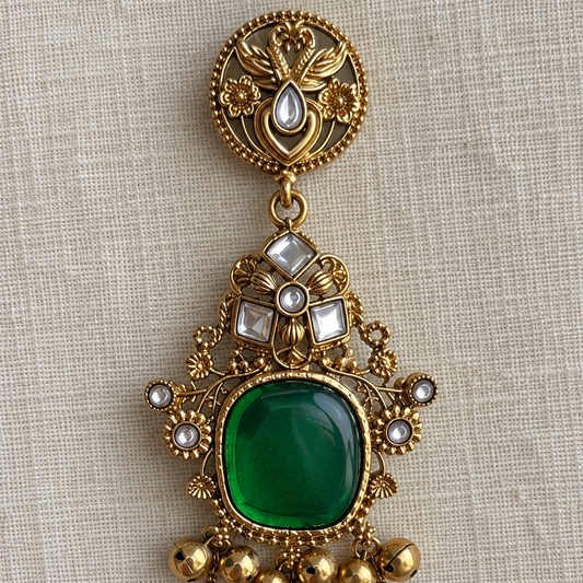 Emerald Chinar Kashmiri Earrings