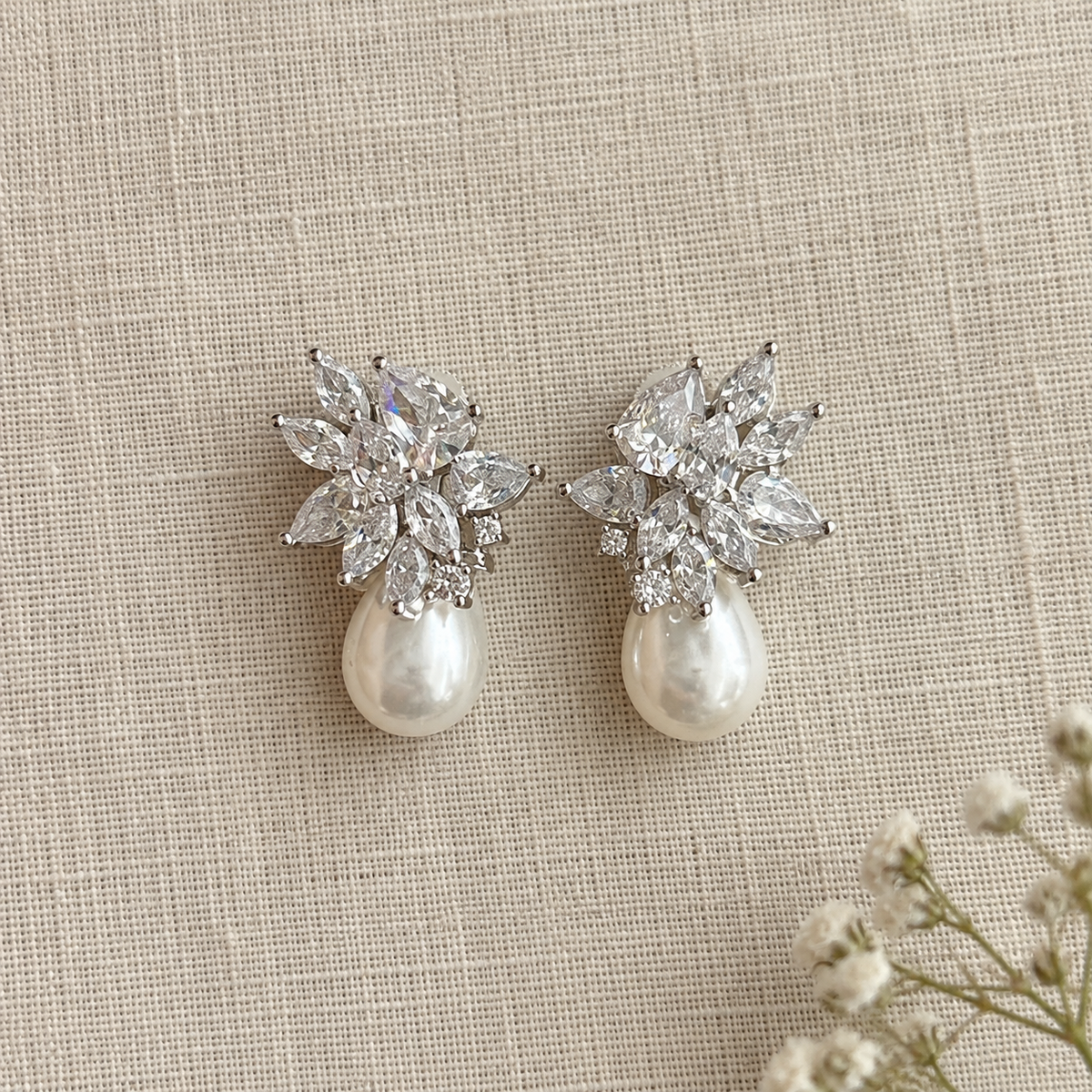 Isla Diamond Cluster Pearl Earrings