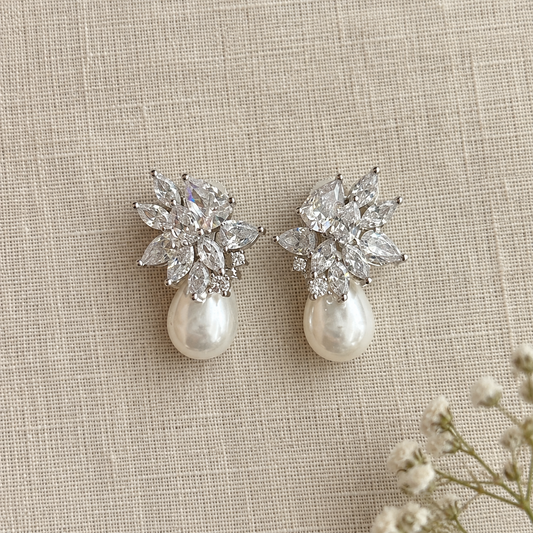Isla Diamond Cluster Pearl Earrings