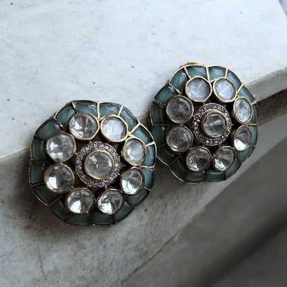Mossanite Kundan Polki Mint Green Earrings