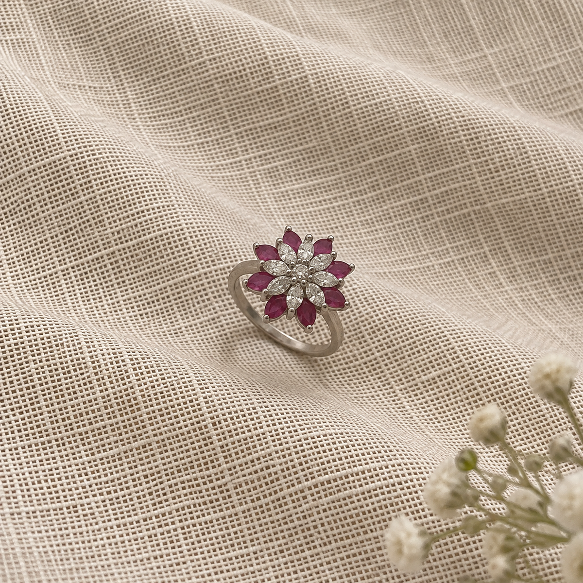 Ruby Dahlia Flower Ring