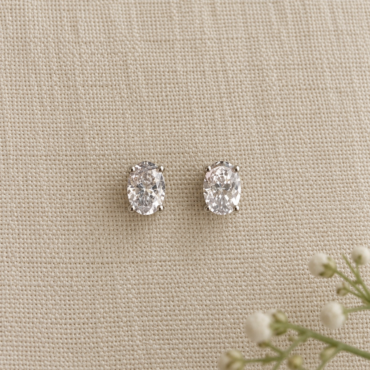 Mila Oval American Diamond Solitaire Studs