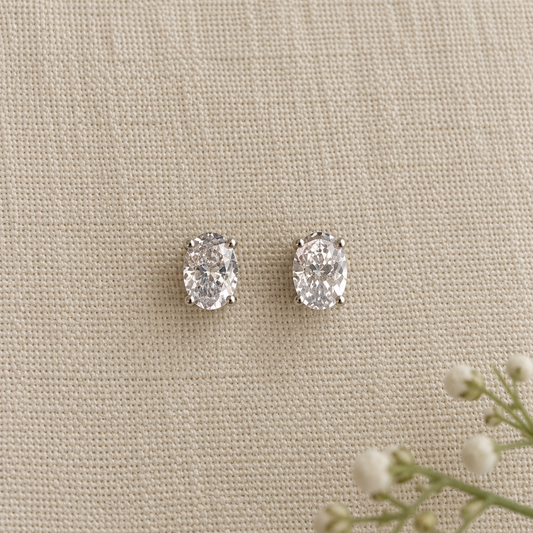 Mila Oval American Diamond Solitaire Studs